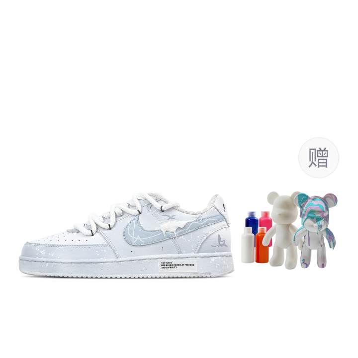 Nike Nike Court Vision 1 Frost Feather Wave, Fluid Bear Leather Abrasion Resistant Low top Skateboard Shoes Men's White Blue