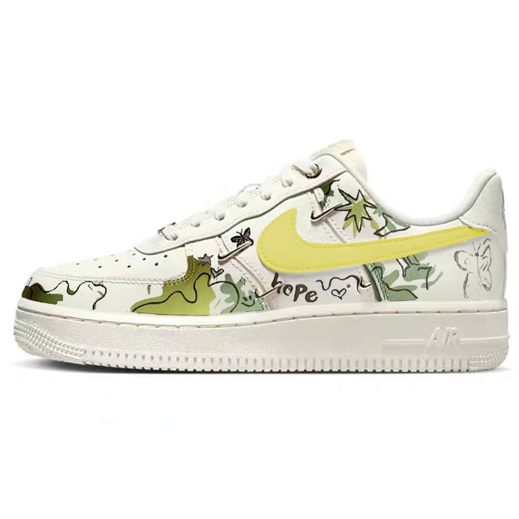 Nike Nike Air Force 1 Spring Charm Abrasion Resistant Abrasion Resistant Low top Skateboard Shoes Women's White Yellow