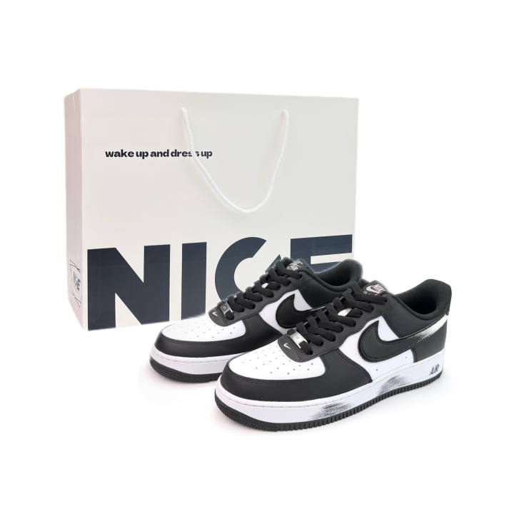 Nike Nike Air Force 1 Cool Black Knight Cushioning Abrasion Resistant Low top Skateboard Shoes Unisex Black White