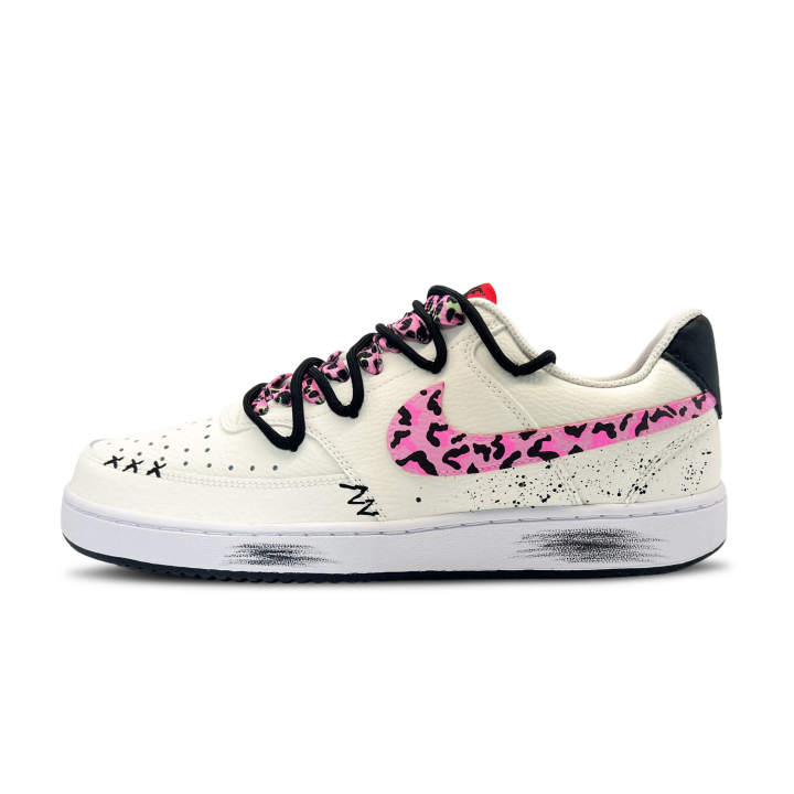 Nike Nike Court Vision Pink Leopard Leather Thermal Abrasion Resistant Low top Skateboard Shoes Men's White Pink