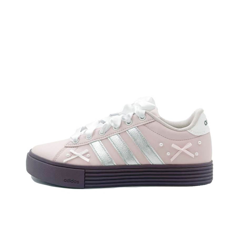 Adidas Adidas Daily 4.0 Synthetic Leather Abrasion Resistant Low top Skateboard Shoes Unisex Pink Silver