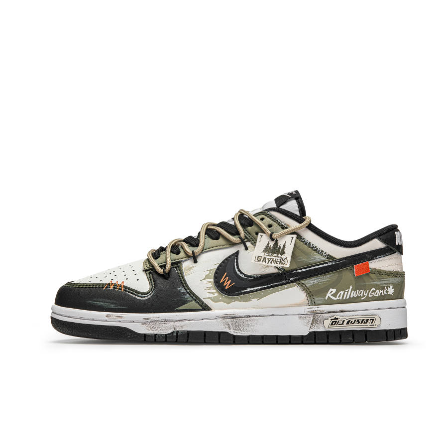 Nike Nike Dunk Tropical Rainforest Abrasion Resistant Low top Skateboard Shoes Unisex White Green