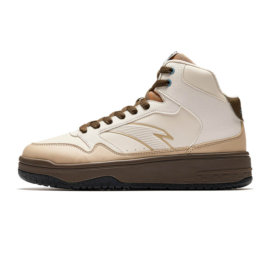 Anta Street Stubborn 3 Synthetic Leather High top Skateboard Shoes Men's Fish Belly White/Raw Wood/Musk Brown