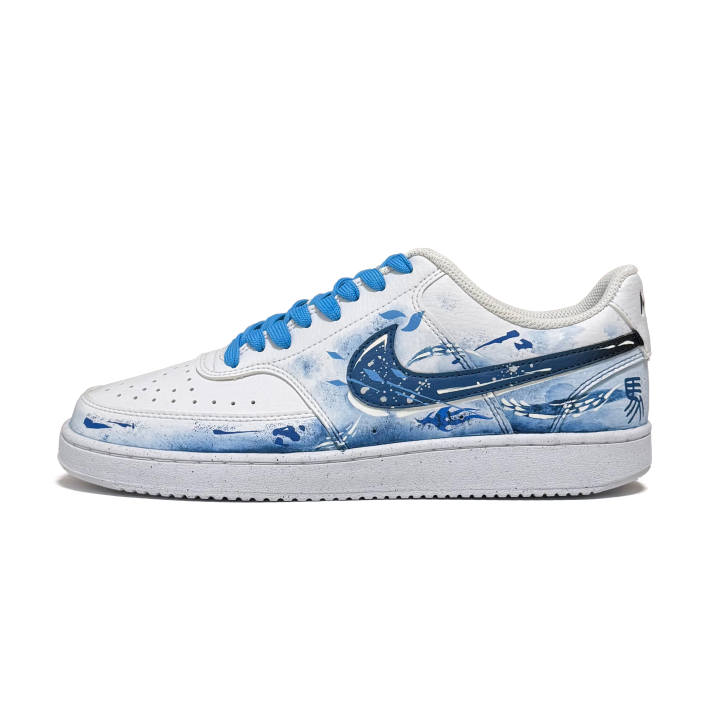 Nike Nike Court Vision 1 Galloping Horse Chasing Waves Cushioning Low top Skateboard Shoes Men's Blue