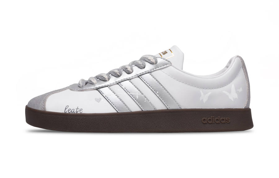 Adidas Neo VL Court 2.0 Silver Butterfly Abrasion Resistant Low top Skateboard Shoes Unisex Silver White