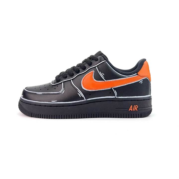 Nike Nike Air Force 1 Cool Black Orange Leap Slip Resistant Abrasion Resistant Low top Skateboard Shoes Unisex Black