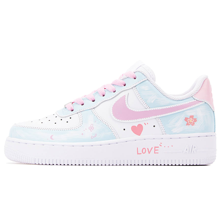 Nike Nike Air Force 1 Cow Leather Abrasion Resistant Low top Skateboard Shoes Women's Blue Pink