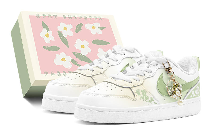 Nike Nike Court Borough Couple's, Romantic Treat, Floral Splendor Low top Skateboard Shoes Women's Green Yellow