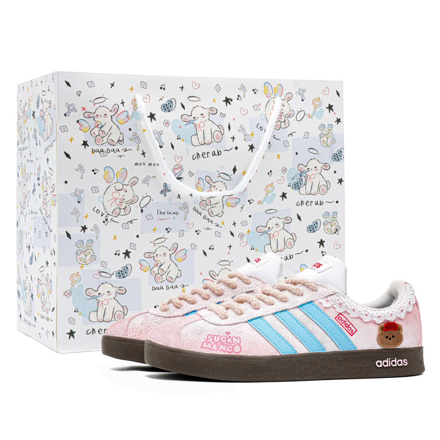 Adidas Adidas VL COURT 2.0 Pastry Bearbrick Leather Cushioning, Wear Resistant Low top Skateboard Shoes Unisex Light Pink