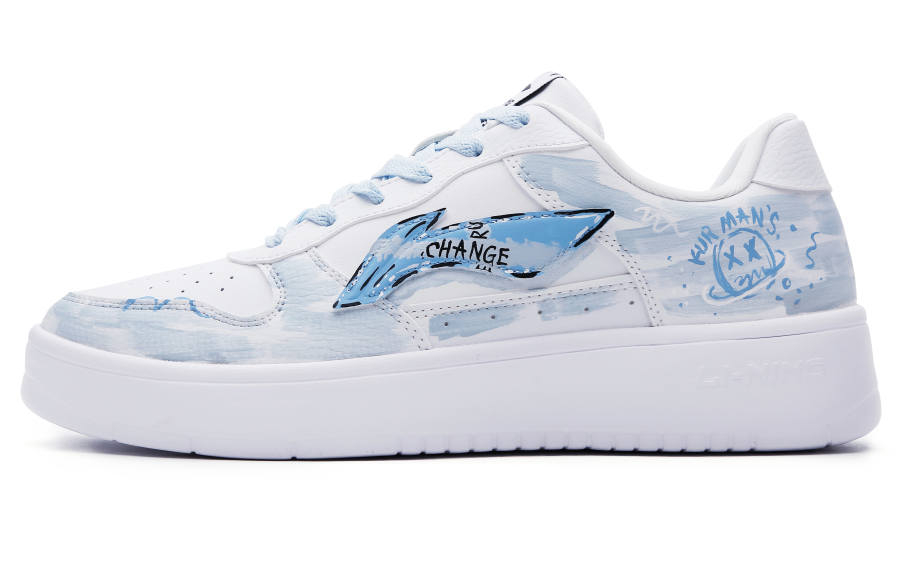 Li-Ning Li Ning Floating Boat Slip Resistant Abrasion Resistant Low top Skateboard Shoes Men's White Blue