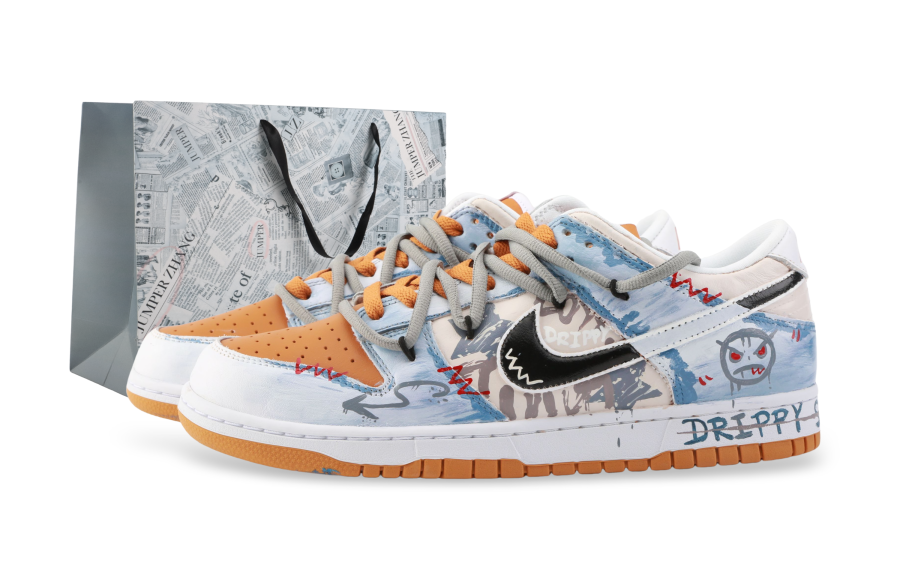 Nike Nike Dunk Drippy Graffiti District Abrasion Resistant Abrasion Resistant Low top Skateboard Shoes Unisex Blue