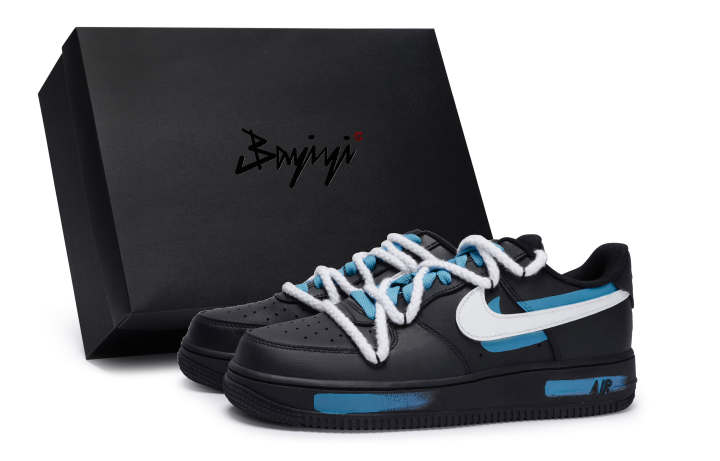 Nike Nike Air Force 1 Low top Skateboard Shoes Unisex Black White Lake Blue
