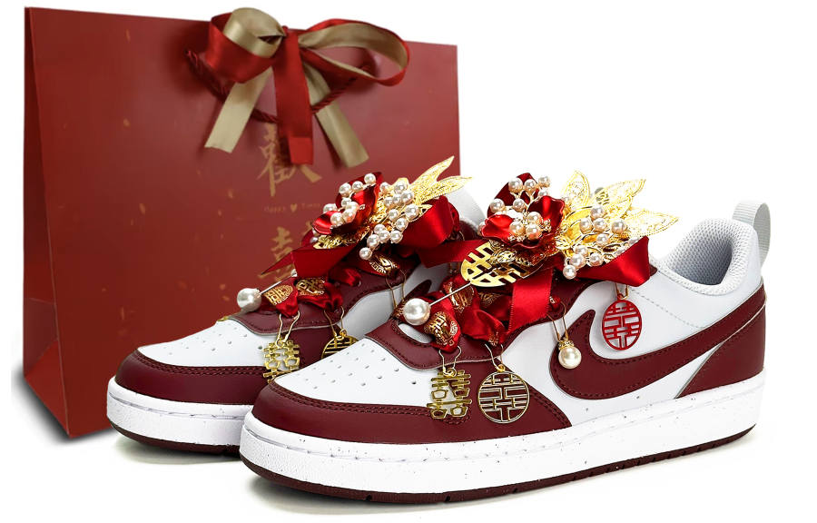 Nike Nike Court Borough GS Wedding Shoes, Chinese Style Abrasion Resistant Low top Skateboard Shoes Women's Red White