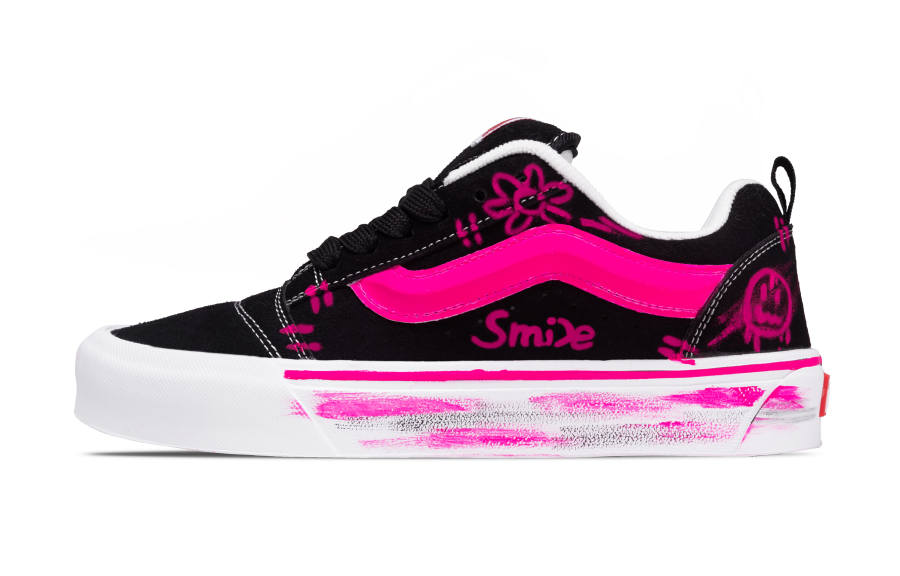 Vans Knu Skool Neon Glow Smile Abrasion Resistant Low top Skateboard Shoes Unisex Black Pink