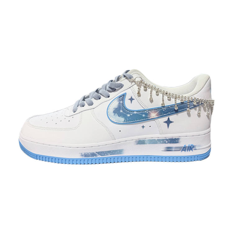 Nike Nike Air Force 1 Cloud Abrasion Resistant Abrasion Resistant Low top Skateboard Shoes Men's White Blue