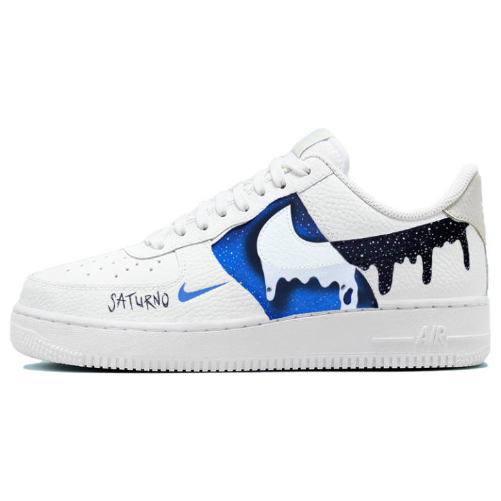 Nike Nike Air Force 1 Slip Resistant Cushioning Abrasion Resistant Breathable Low top Skateboard Shoes Women's White Blue