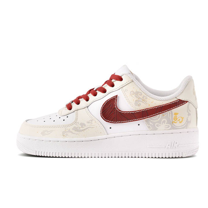 Nike Nike Air Force 1 Abrasion Resistant Low top Skateboard Shoes Women's Beige Red