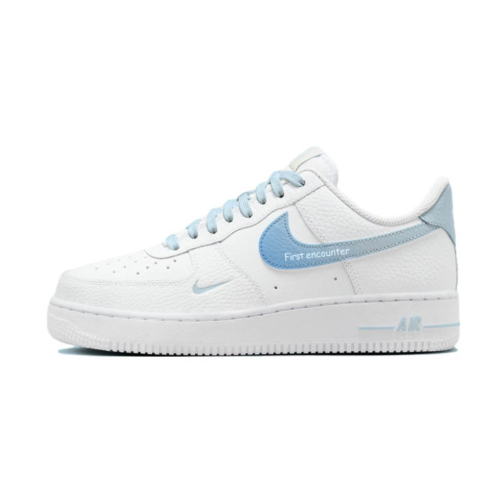 Nike Nike Air Force 1 Slip Resistant Abrasion Resistant Low top Skateboard Shoes Unisex White Blue