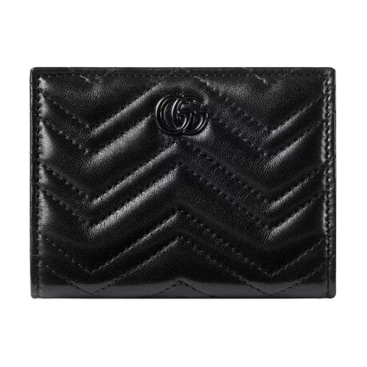 GUCCI GG Marmont Quilting V Shaped Nappa Leather Wallet Women's Black