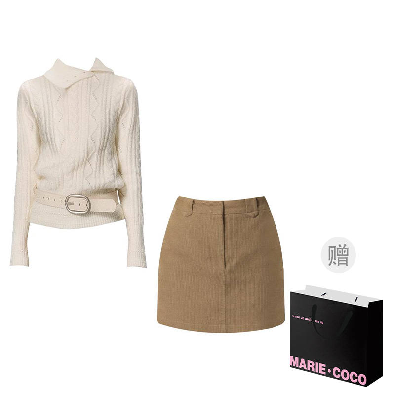 MARIE·COCO Two Piece Skirt Sets Women's Lapel Moderate Short