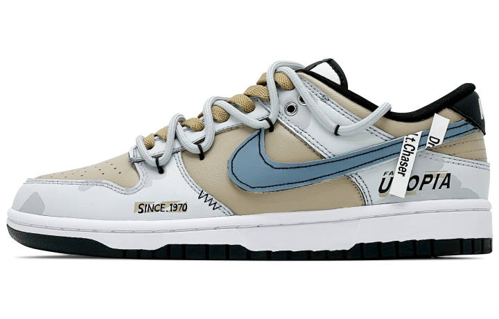 Nike Nike Dunk Leather Abrasion Resistant Abrasion Resistant Low top Skateboard Shoes Unisex White Tea Blue