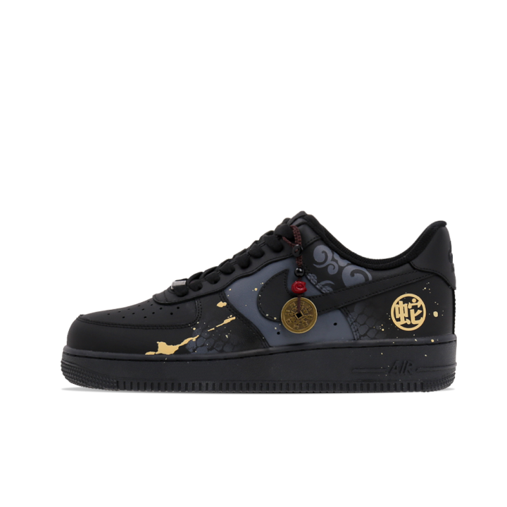 Nike Nike Air Force 1 Slip Resistant Abrasion Resistant Low top Skateboard Shoes Unisex Black Gold