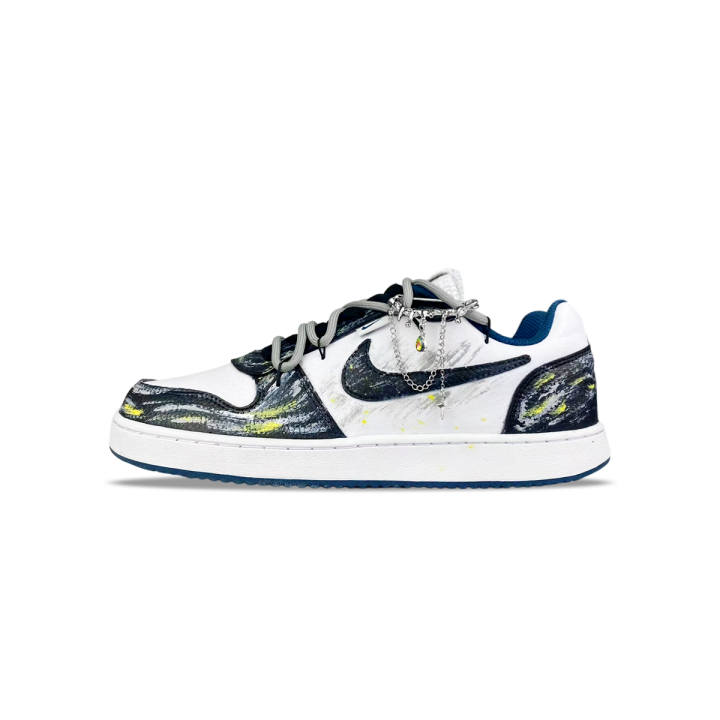 Nike Nike EBERNON Falling Starry Abrasion Resistant Abrasion Resistant Low top Skateboard Shoes Men's Black White Gray