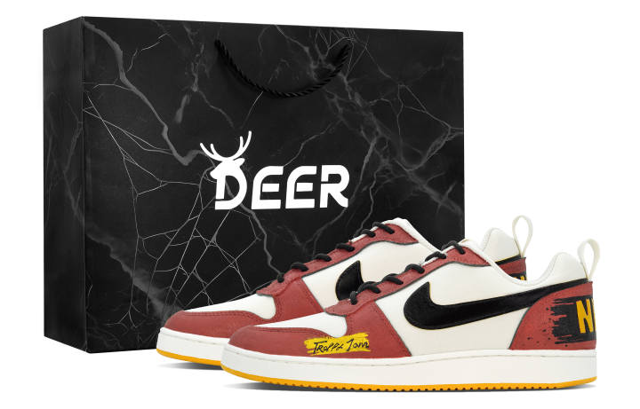 Nike Nike Court Borough DEER Red Restricted Area Leather Abrasion Resistant Low top Skateboard Shoes Men's Black White Red