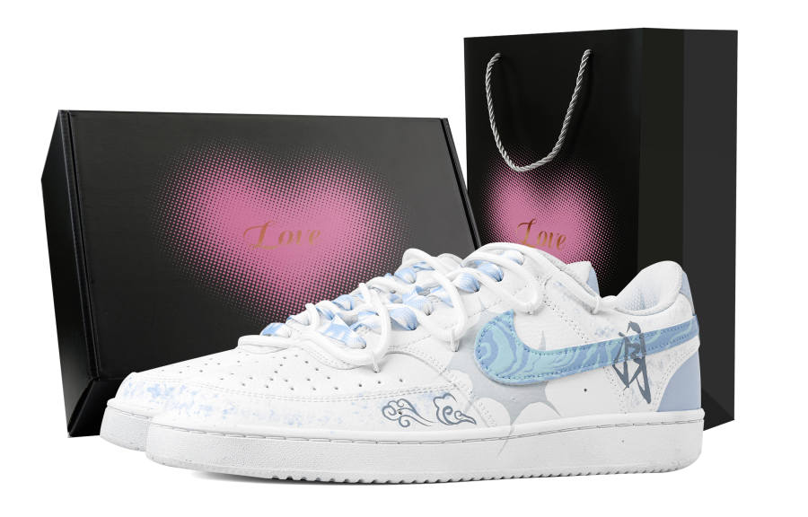 Nike Nike Court Vision 1 Icy Frost Moon Heart Box Abrasion Resistant Low top Skateboard Shoes Men's Gray Blue