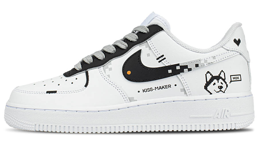 Nike Nike Air Force 1 Pixel Cute Dog Design Cushioning Low top Skateboard Shoes Unisex White