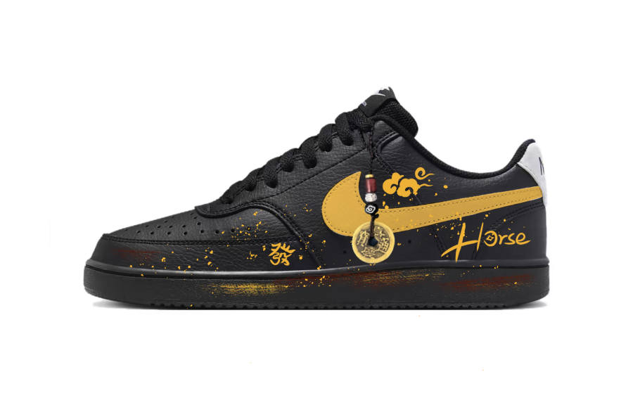 Nike Nike Court Vision 1 Year Of The Horse Limited Edition Abrasion Resistant Low top Skateboard Shoes Unisex Black Yellow