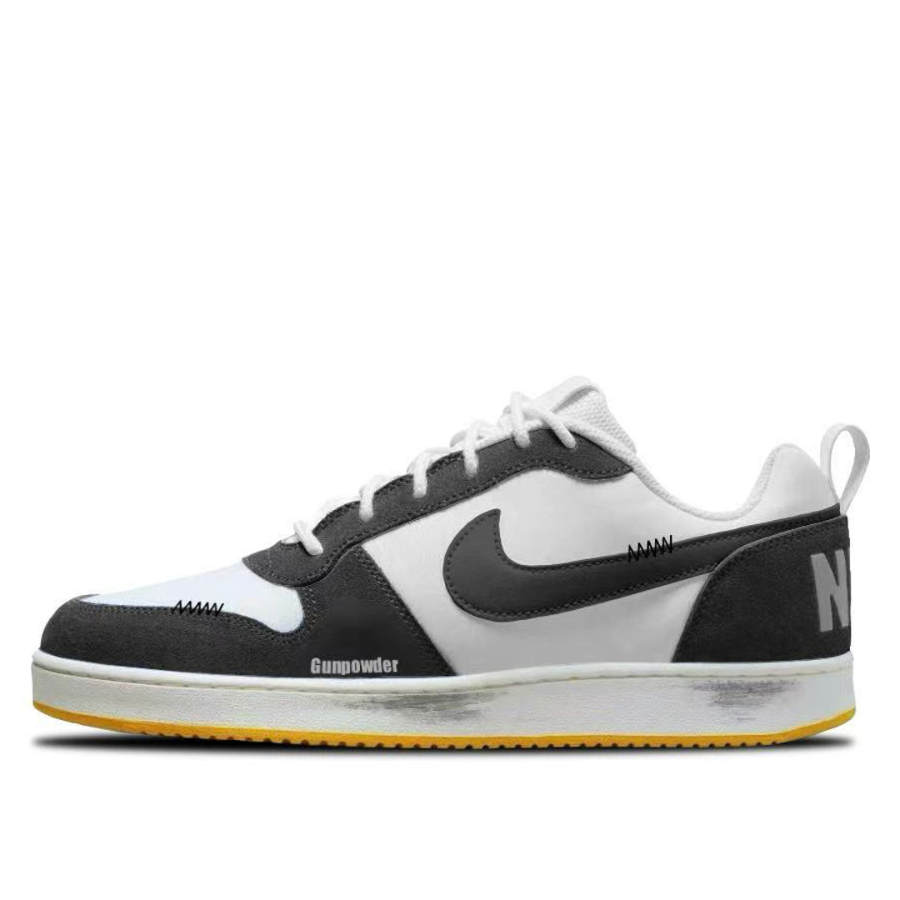 Nike Nike Court Borough Signal Fire Gold Leather Cushioning, Wear Resistant Low top Skateboard Shoes Unisex Black Gray