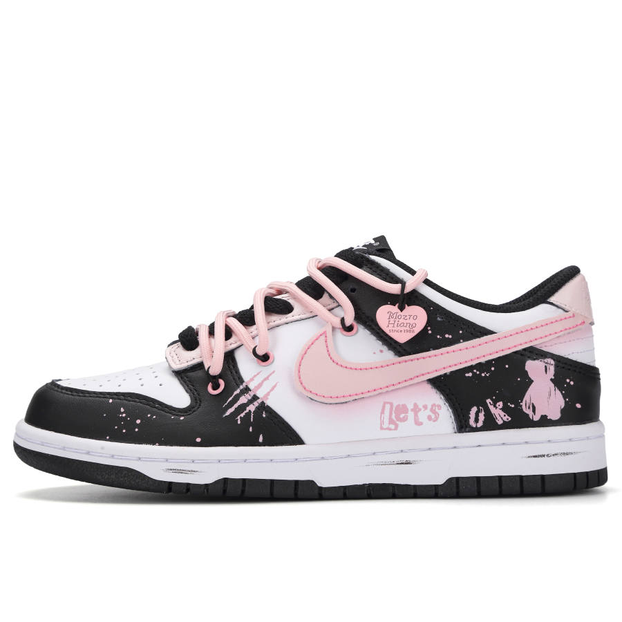 Nike Nike Dunk Neon Pink Bear Abrasion Resistant Abrasion Resistant Low top Skateboard Shoes Unisex Black Pink