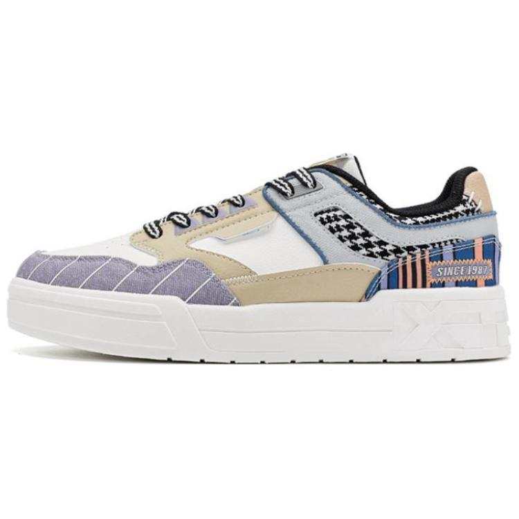 XTEP Synthetic Leather Slip Resistant Abrasion Resistant Low top Skateboard Shoes Men's White Gray Purple