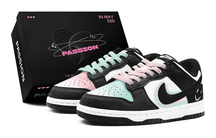 Nike Nike Dunk Couple's, Phantom Smile, Mismatched Repainted, Graffiti, Gradient, Neon Low top Skateboard Shoes Men's