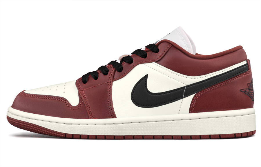 Jordan Jordan Air Jordan 1 Bulls Leather Cushioning Abrasion Resistant Low top Skateboard Shoes Unisex Red Black