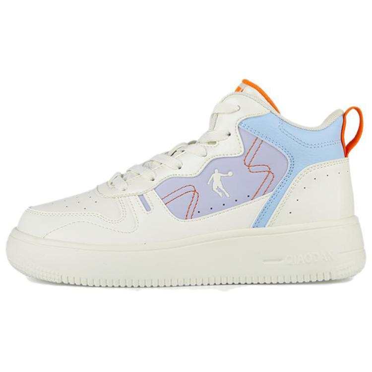 QIAODAN Cushioning Breathable High top Skateboard Shoes Women's White Purple Blue
