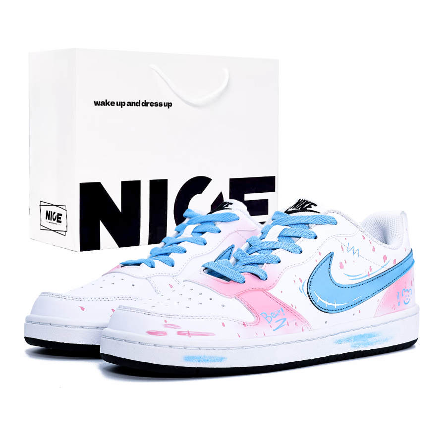 Nike Nike Court Borough Breathable Low top Skateboard Shoes Women's Pink Blue