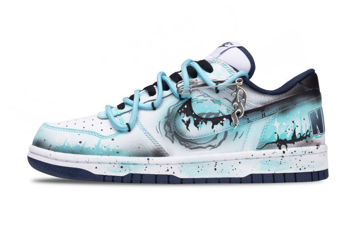 Nike Nike Big Ghostly Flame Hand Drawn Graffiti Low top Skateboard Shoes Men's Blue Black
