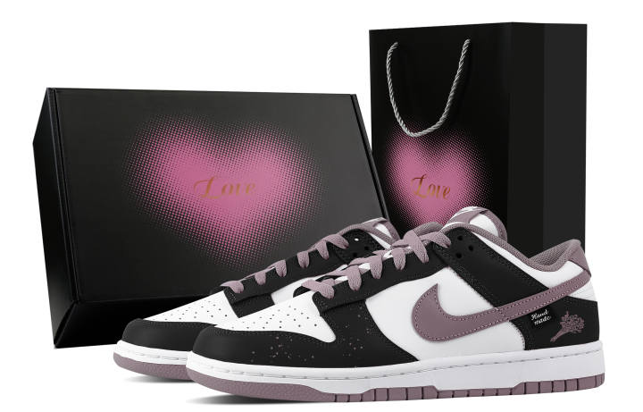 Nike Nike Dunk Bouquet Shadow, Heart Box Leather Abrasion Resistant Low top Skateboard Shoes Unisex Black Purple