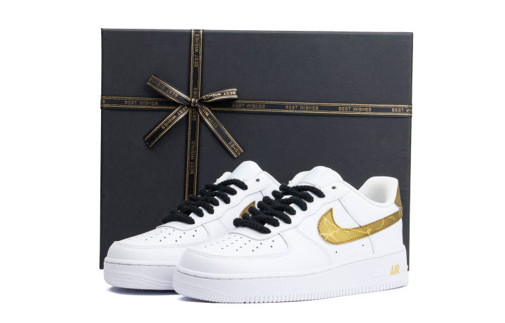 Nike Nike Air Force 1 Golden Glow Cushioning Low top Skateboard Shoes Unisex White Gold