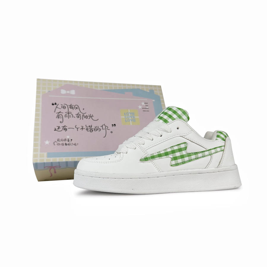 BKAE Slip Resistant, Abrasion Resistant, Lightweight Low top Skateboard Shoes Unisex White Green