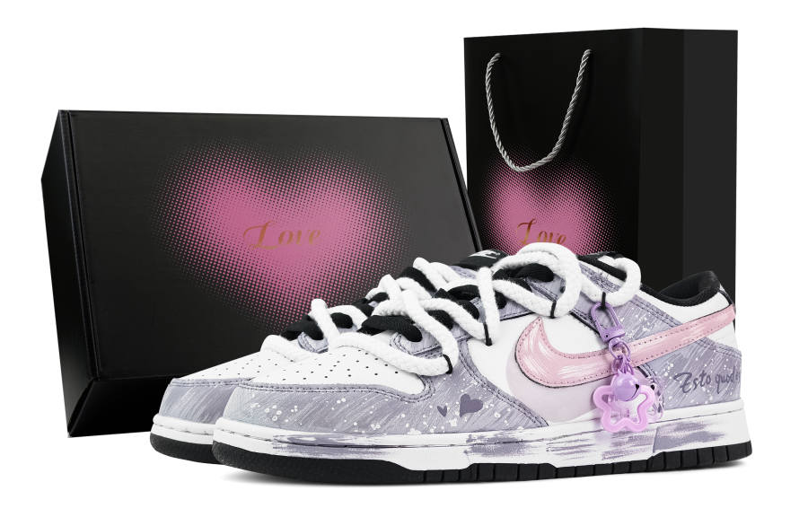 Nike Nike Dunk Purple Palace Ballad, Heart Box Abrasion Resistant Low top Skateboard Shoes Unisex Purple White
