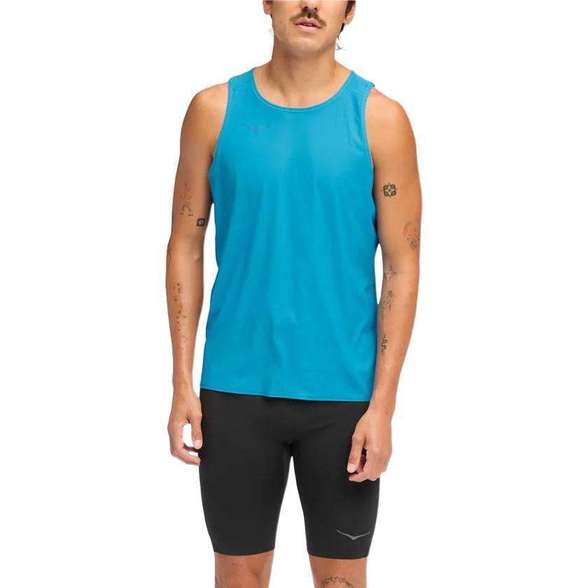 HOKA ONE ONE Tank Tops Men's Blue Crew Neck Moderate Straight Fit
