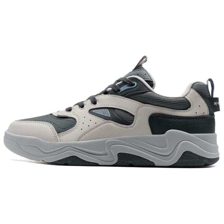 XTEP Synthetic Leather Slip Resistant Abrasion Resistant Low top Skateboard Shoes Men's Gray Black