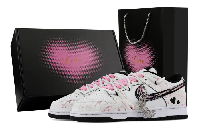 Nike Nike Dunk Pink Mist Ink, Heart Box Abrasion Resistant Low top Skateboard Shoes Unisex Pink White
