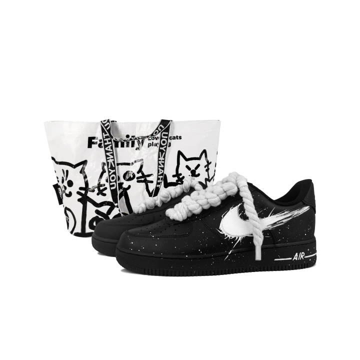 Nike Nike Air Force 1 Slip Resistant Abrasion Resistant Low top Skateboard Shoes Unisex Black White
