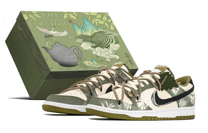 Nike Nike Dunk Leather Abrasion Resistant Abrasion Resistant Low top Skateboard Shoes Men's Green Beige Black