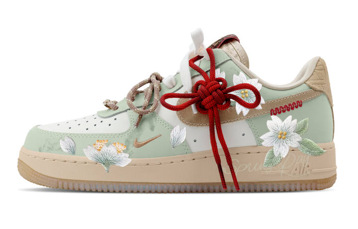 Nike Nike Air Force 1 Spring Cherry Blossom Slip Resistant Abrasion Resistant Low top Skateboard Shoes Women's Light Green