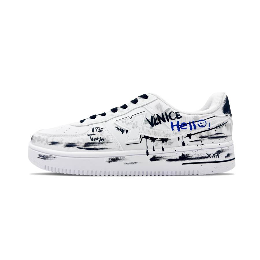 XTEP Air Force 1 Synthetic Leather Slip Resistant Abrasion Resistant Low top Skateboard Shoes Women's Black White Gray